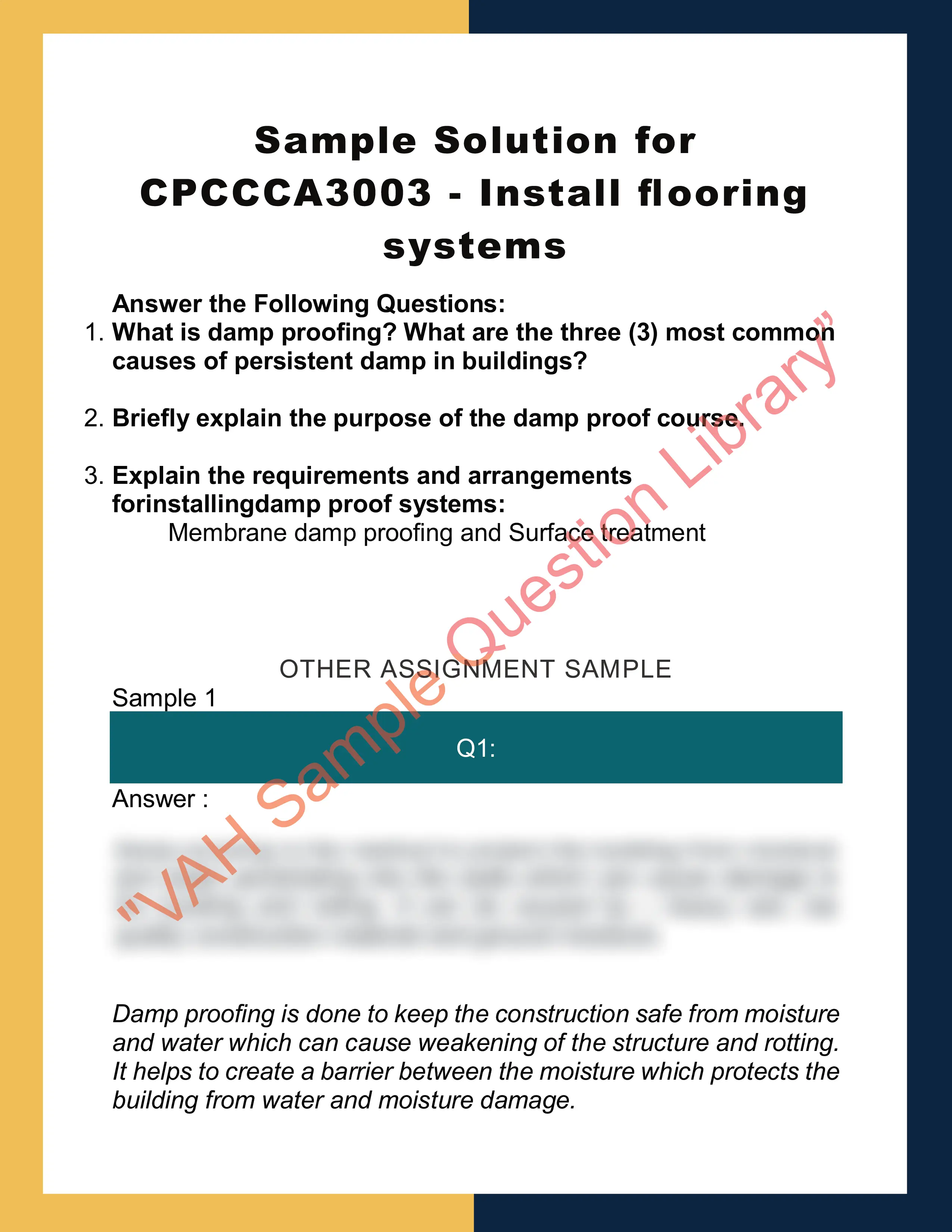 Sample Solution for CPCCCA3003 - Install flooring systems 0